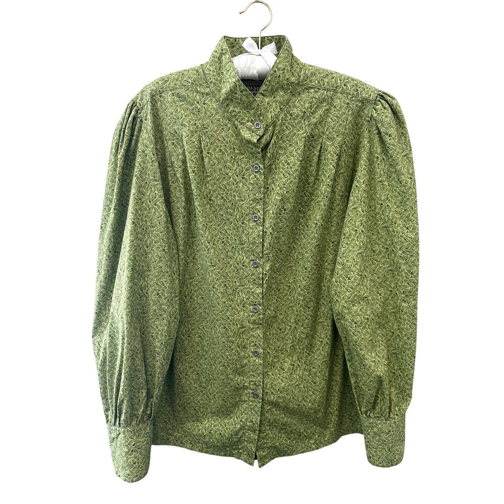 VINTAGE Frontier Classics Green Botanical Puff Sleeve Cottagecore Western Top XL